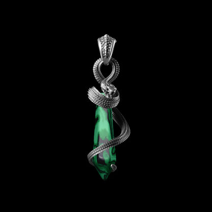 White Bronze Venom_ Heart Pendant Malachite