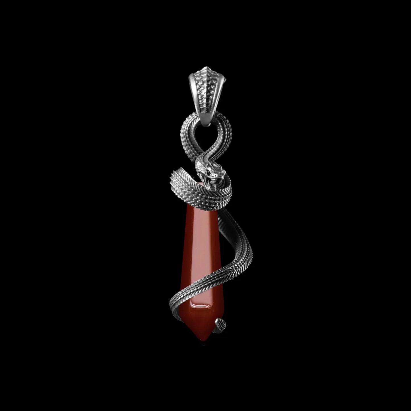 White Bronze Venom_ Heart Pendant Red Agate