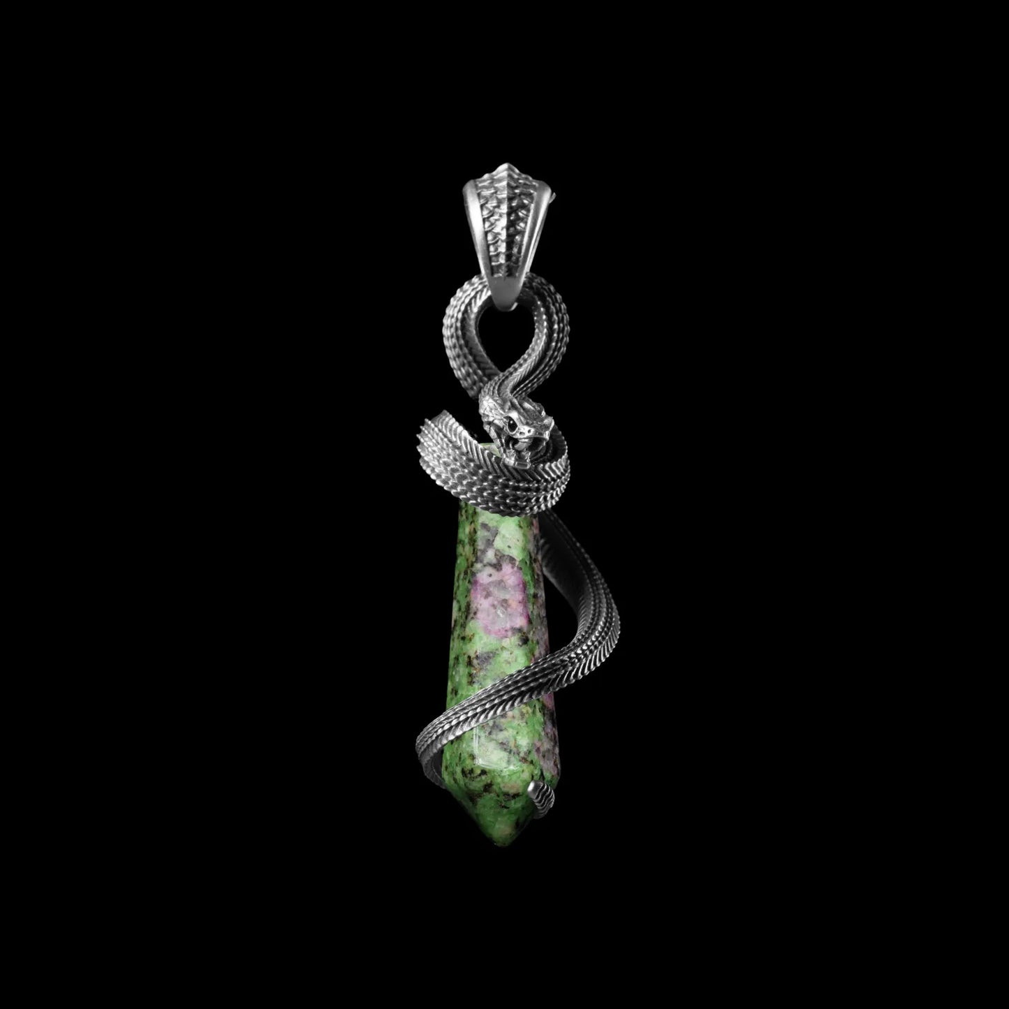 White Bronze Venom_ Heart Pendant Ruby Zoisite