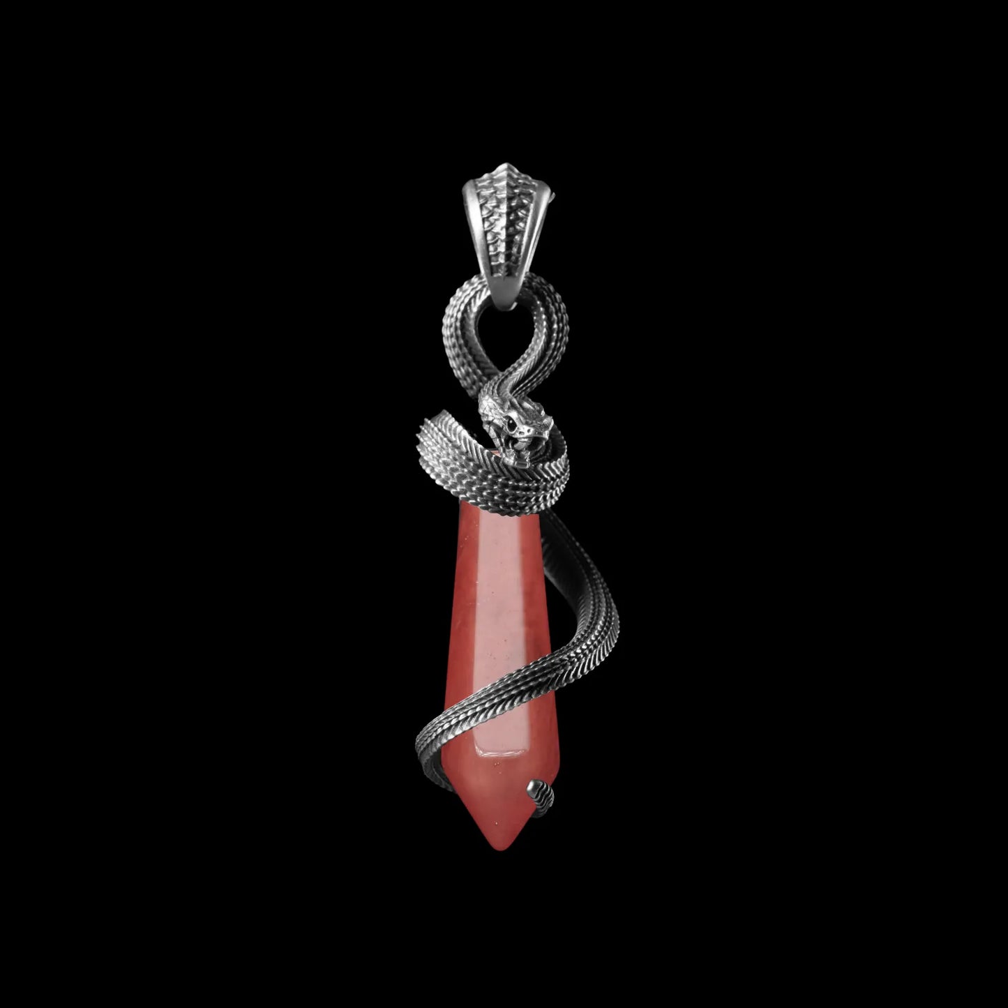 White Bronze Venom_ Heart Pendant Watermelon Red Crystal