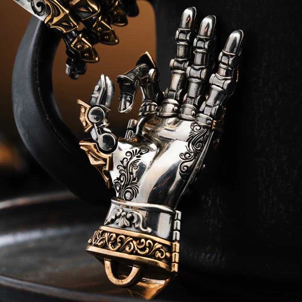 White Bronze With Brass Armored Mechanical Hand Details 10