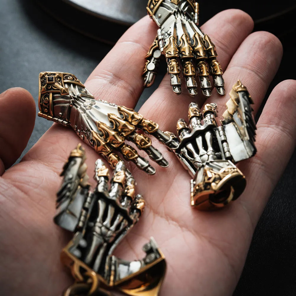 White Bronze With Brass Armored Mechanical Hand Details 12