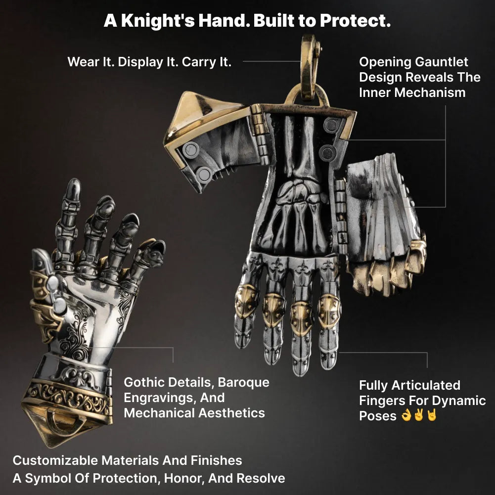White Bronze With Brass Armored Mechanical Hand Right Details 03