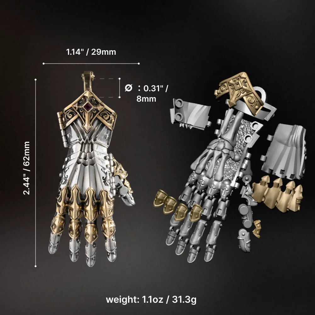 White Bronze With Brass Armored Mechanical Hand Right Details 10