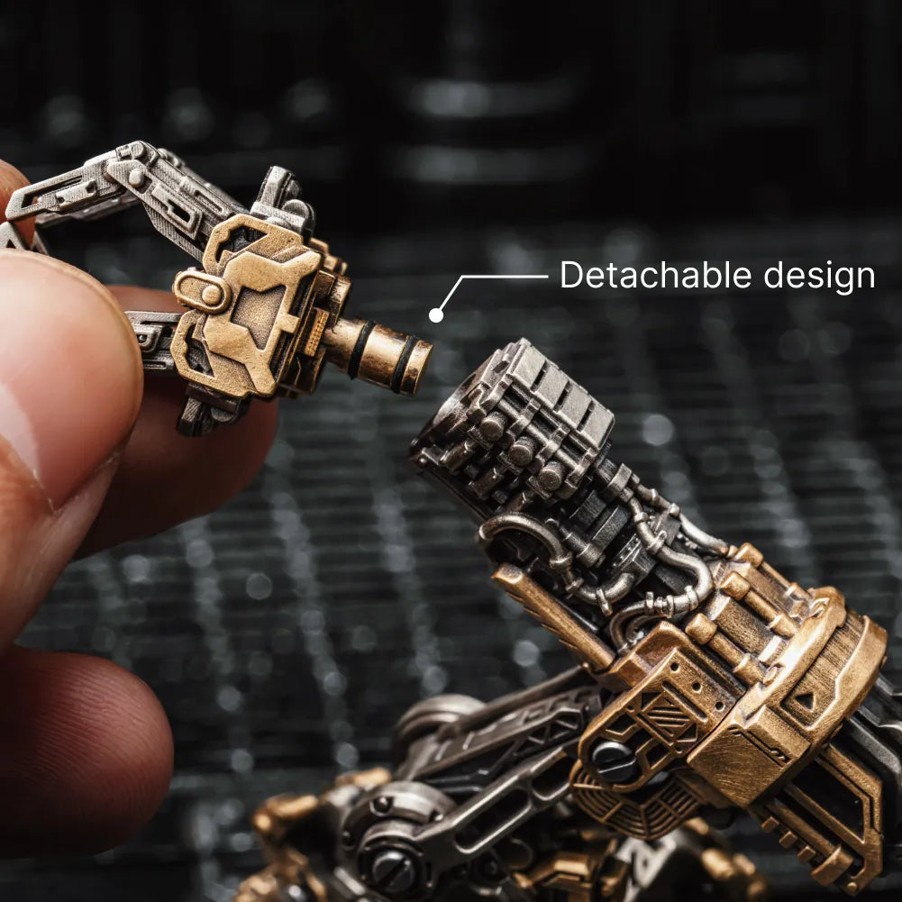 White Bronze With Brass Mechanical Arm Figurine Details 05