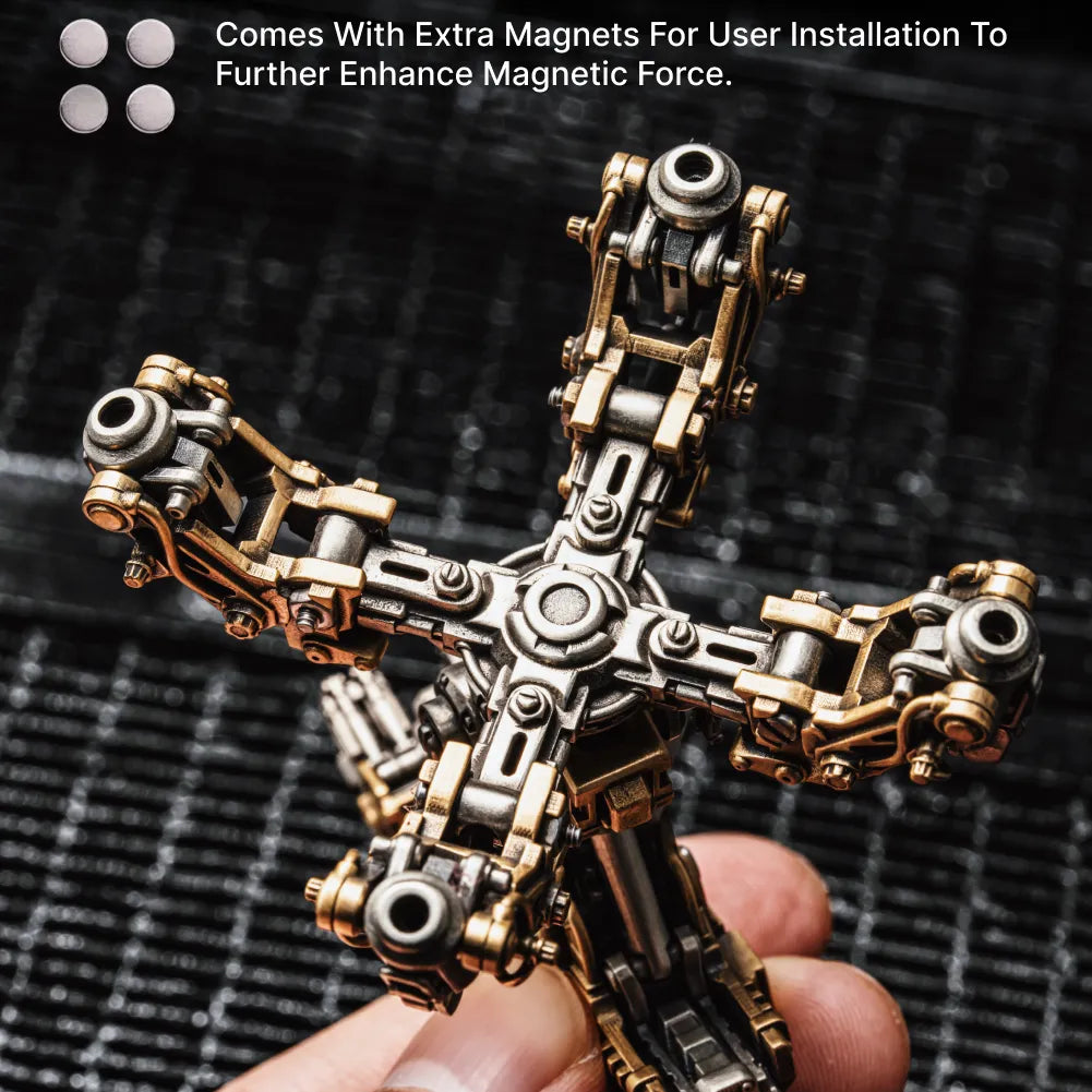 White Bronze With Brass Mechanical Arm Figurine Details 07