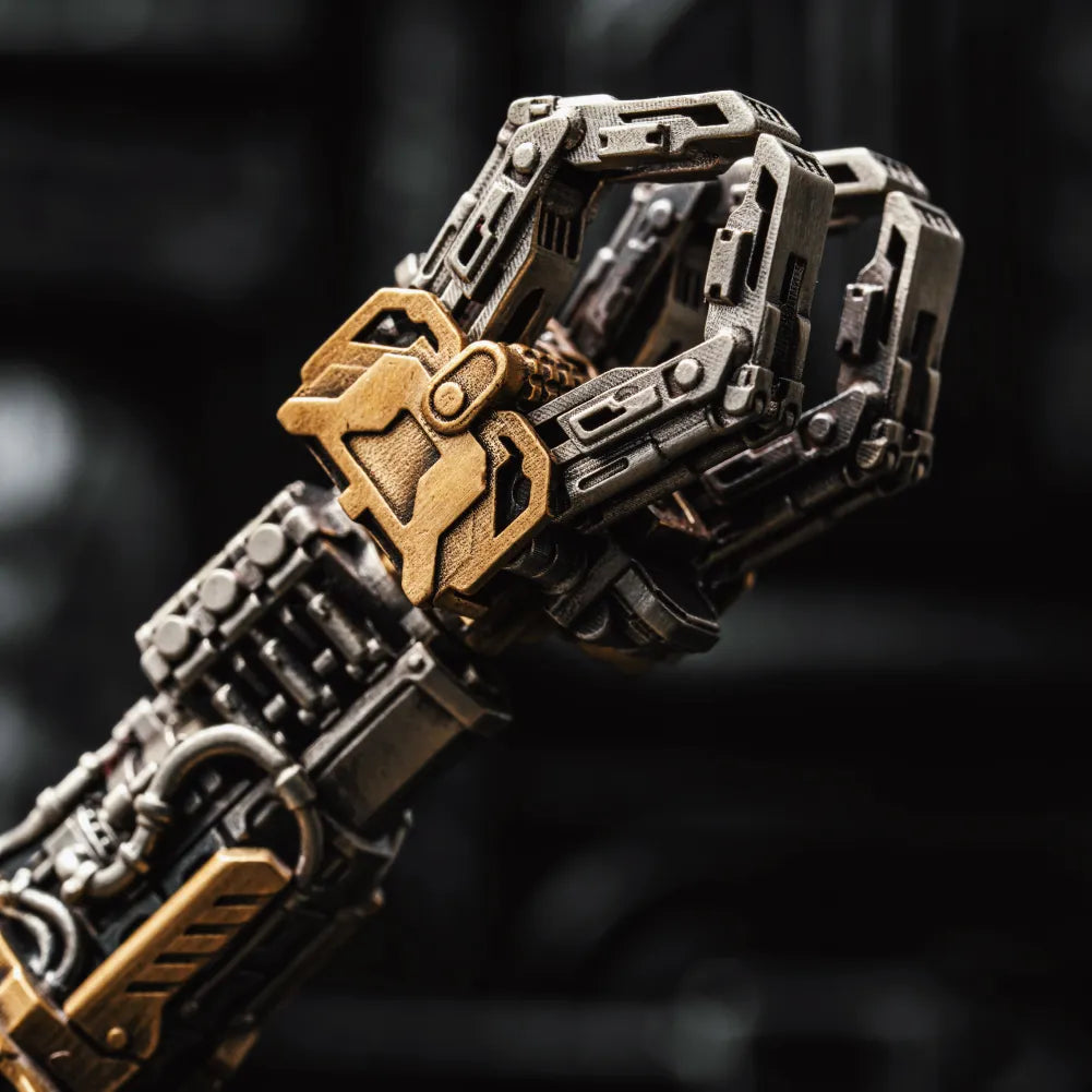 White Bronze With Brass Mechanical Arm Figurine Details 08