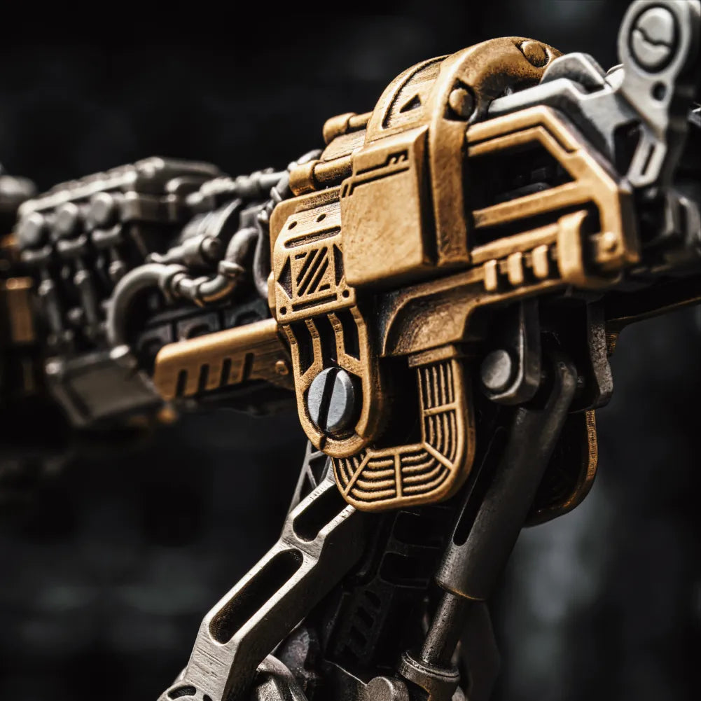 White Bronze With Brass Mechanical Arm Figurine Details 09