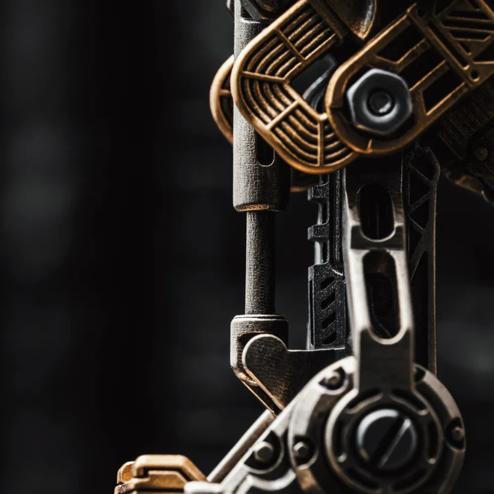 White Bronze With Brass Mechanical Arm Figurine Details 10