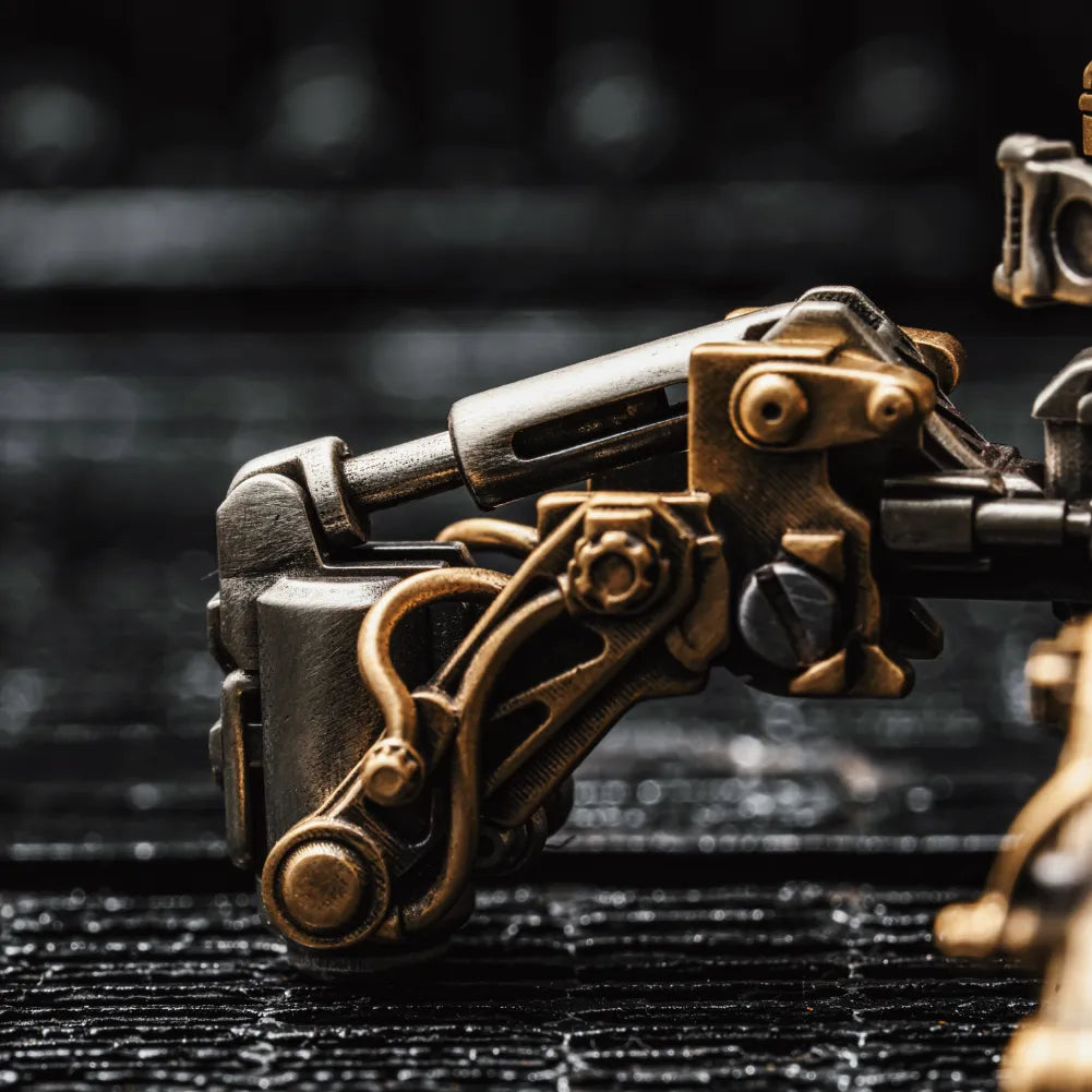 White Bronze With Brass Mechanical Arm Figurine Details 12