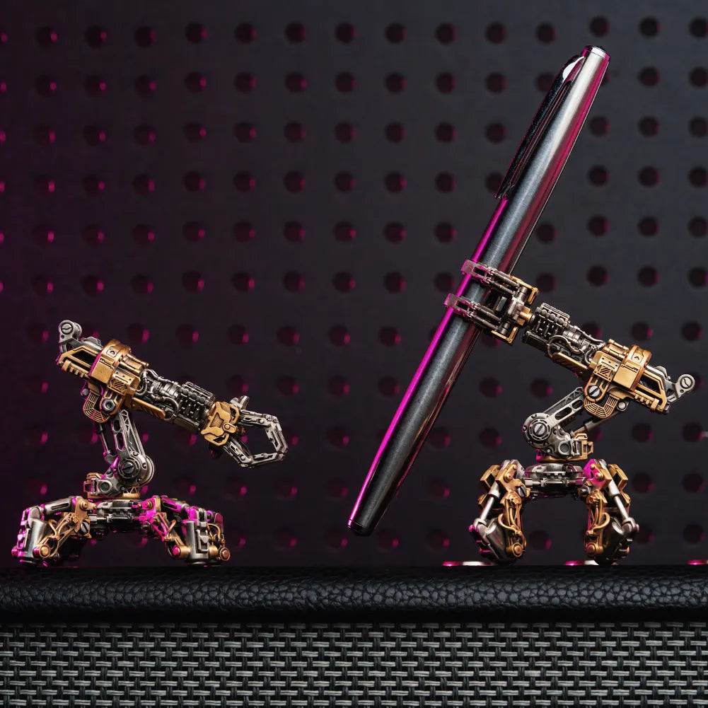 White Bronze With Brass Mechanical Arm Figurine Details 14