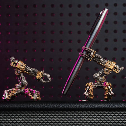 White Bronze With Brass Mechanical Arm Figurine Details 14