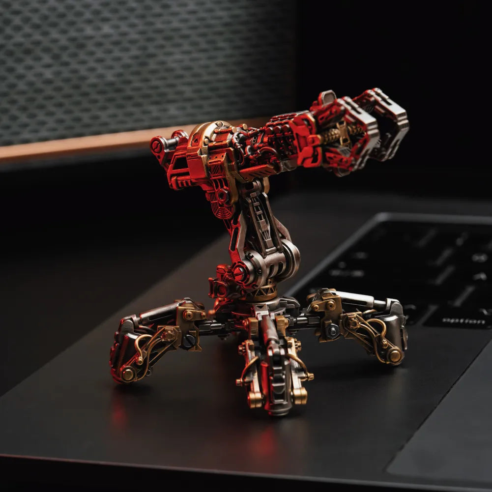 White Bronze With Brass Mechanical Arm Figurine Details 15