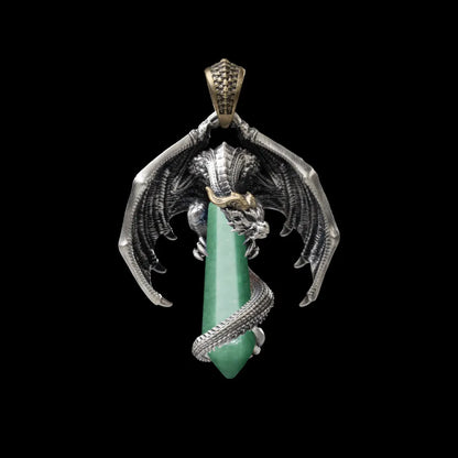 White Bronze With Brass Skybound Dragon Pendant Aventurine