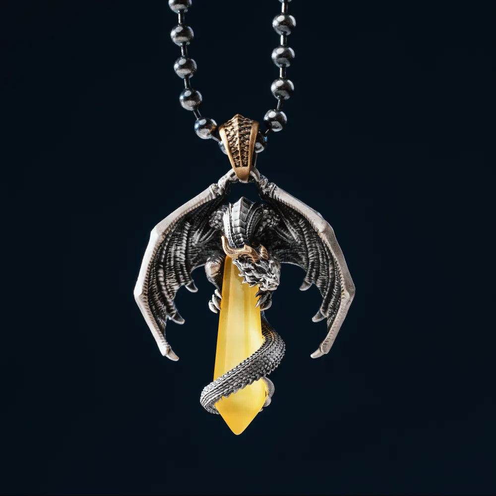 White Bronze With Brass Skybound Dragon Pendant Details 01