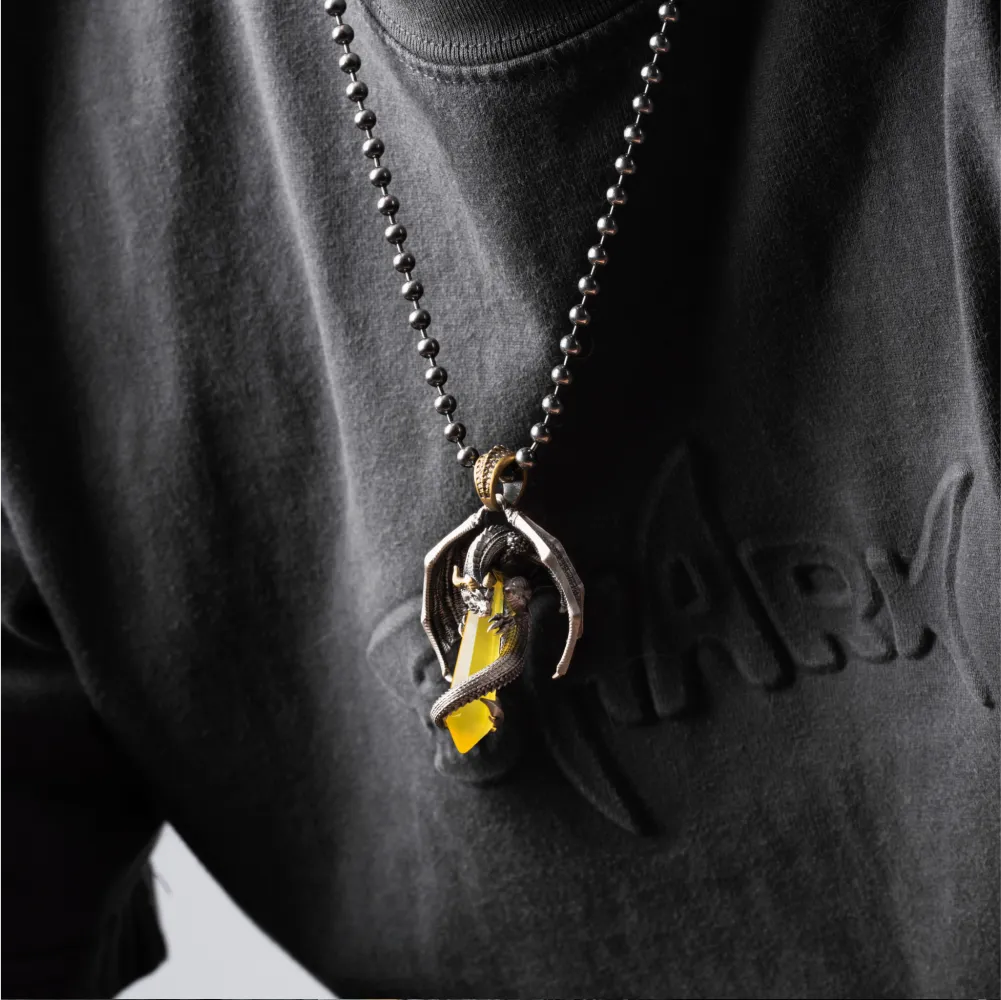 White Bronze With Brass Skybound Dragon Pendant Details 02