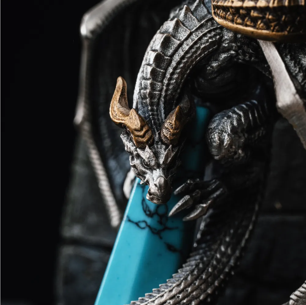 White Bronze With Brass Skybound Dragon Pendant Details 03