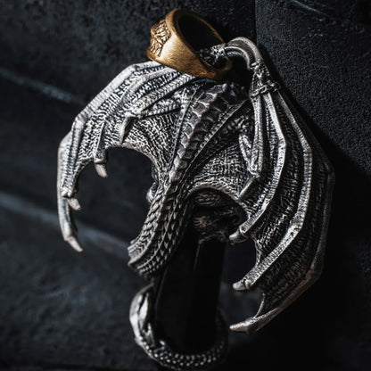 White Bronze With Brass Skybound Dragon Pendant Details 05