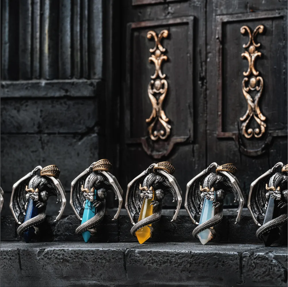 White Bronze With Brass Skybound Dragon Pendant Details 06