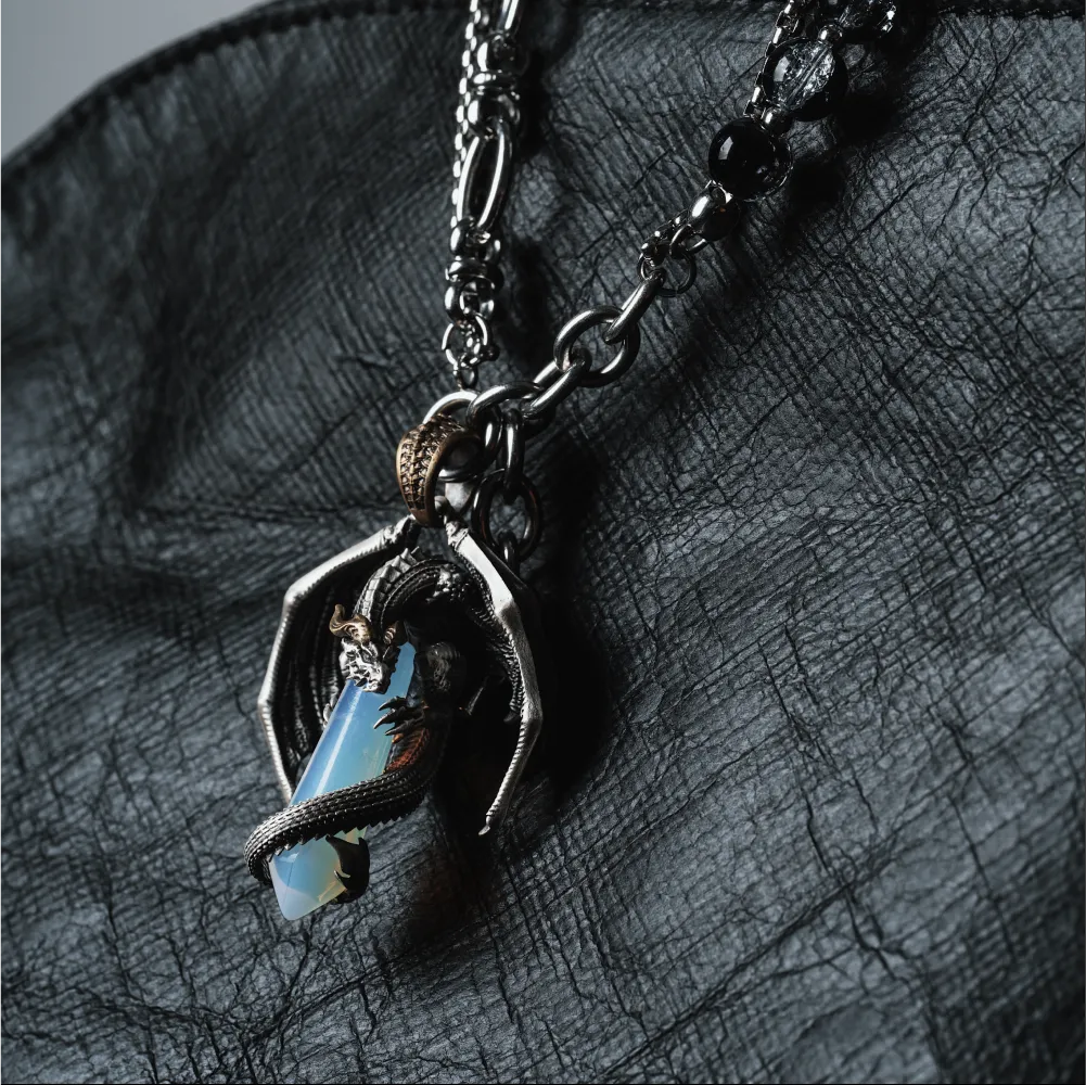 White Bronze With Brass Skybound Dragon Pendant Details 07