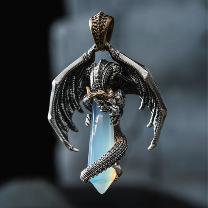 White Bronze With Brass Skybound Dragon Pendant Details 08