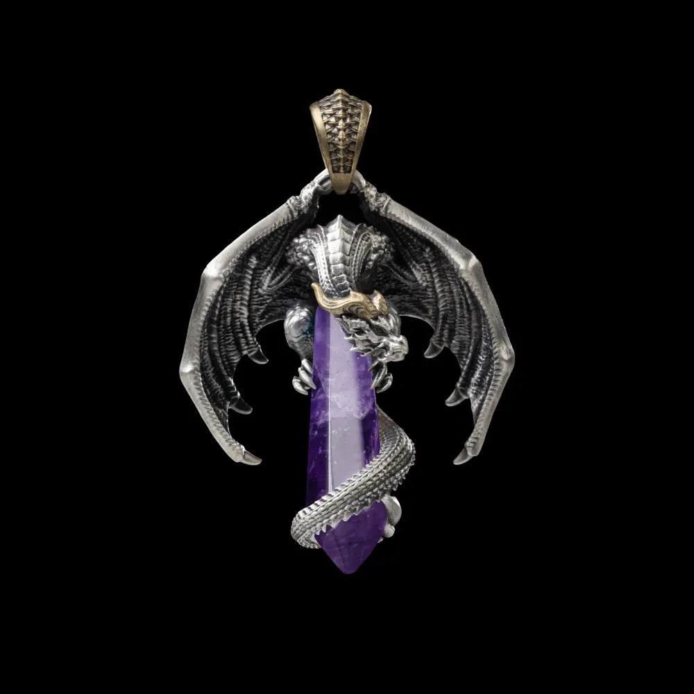 White Bronze With Brass Skybound Dragon Pendant Details 09