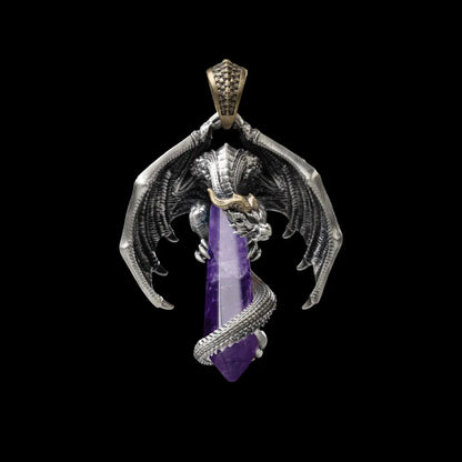 White Bronze With Brass Skybound Dragon Pendant Details 09