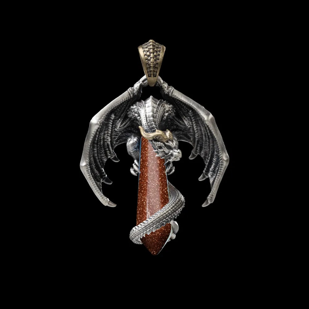 White Bronze With Brass Skybound Dragon Pendant Gold Sandstone