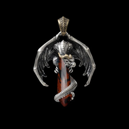 White Bronze With Brass Skybound Dragon Pendant Golden swan stone