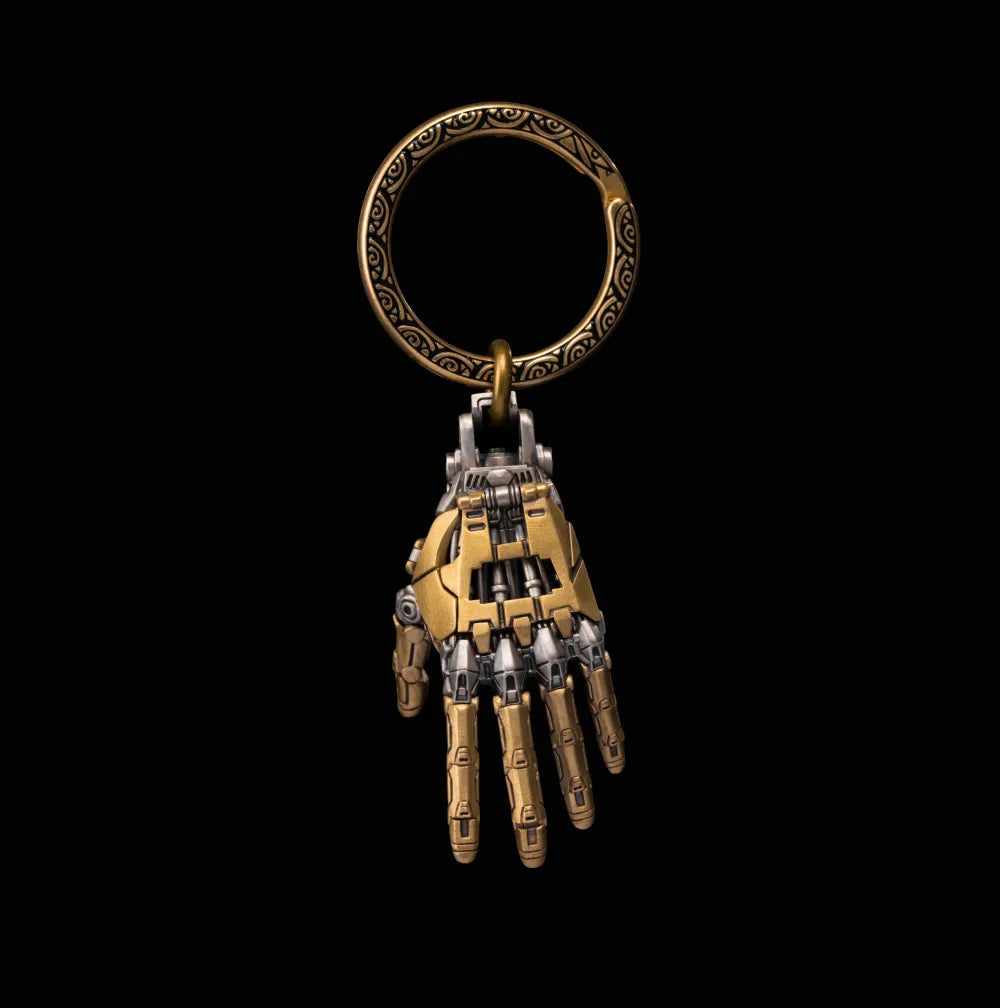 White Bronze and Brass Mechanical Hand Pendant With Key Ring