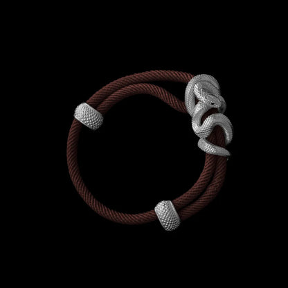 Black Mamba rope bracelet in 18K White Gold Plated White Bronze with 4mm Milan Rope and Coffee cord, black-background variant view