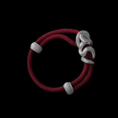 Black Mamba rope bracelet in 18K White Gold Plated White Bronze with 4mm Milan Rope and Red Velvet cord, black-background variant view