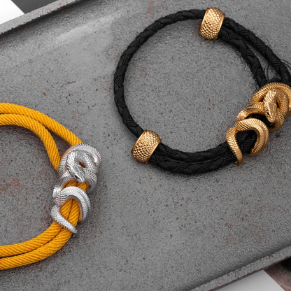 Black Mamba Rope Bracelet in 18K White Gold Plated White Bronze, style and finish comparison display.