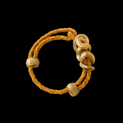 Black Mamba rope bracelet in 24K Gold Plated Brass with 4mm Braided Rope and & Gold cord, black-background variant view