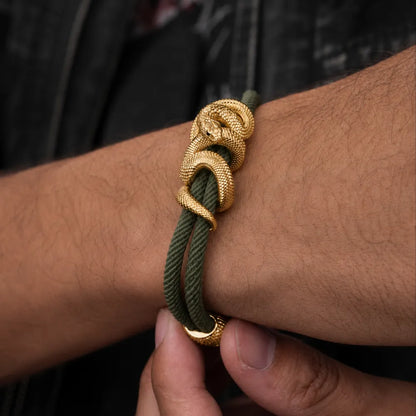 Black Mamba Rope Bracelet in 24K Gold Plated Brass, worn on the wrist in a side view.