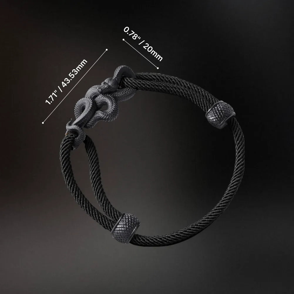 Blackened Black Mamba rope bracelet dimensions and clasp details