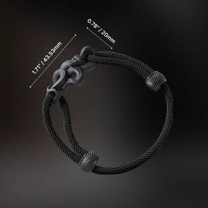 Blackened Black Mamba rope bracelet dimensions and clasp details