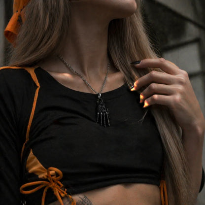 Blackened mechanical right hand pendant