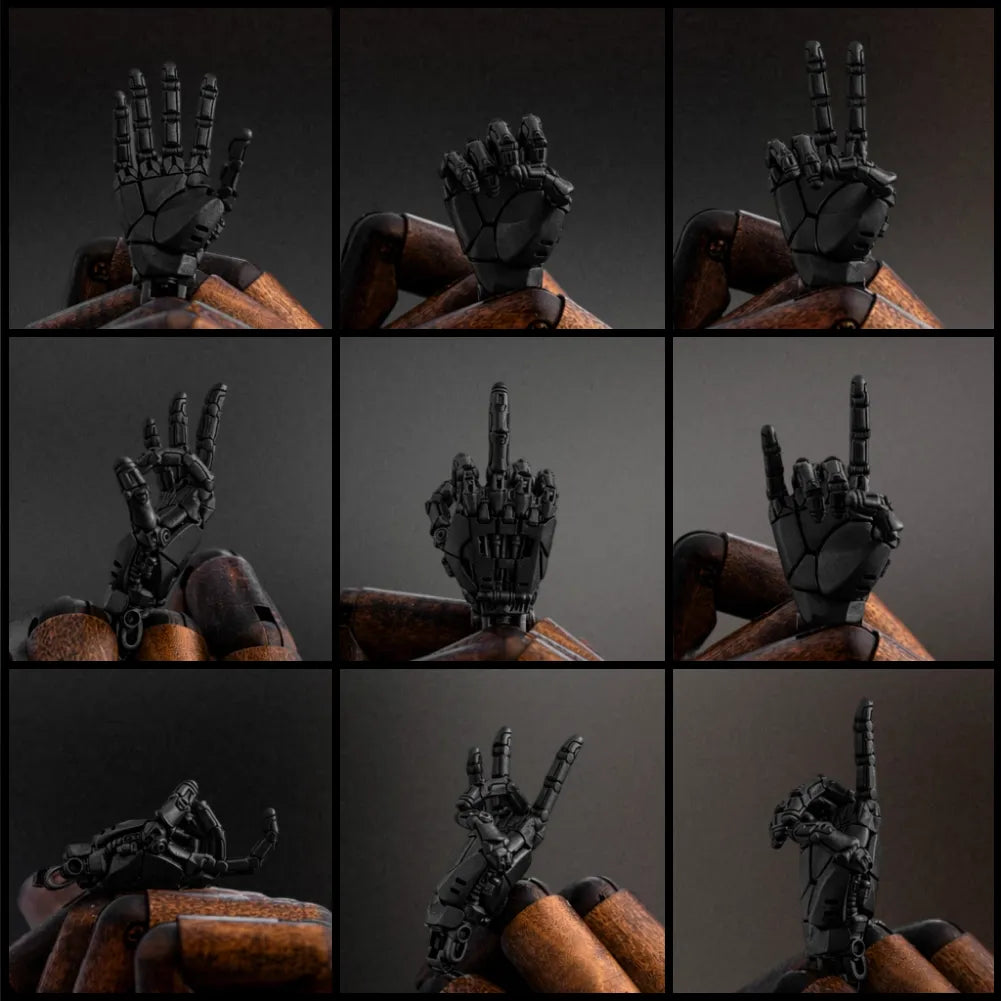 Blackened mechanical right hand pendant