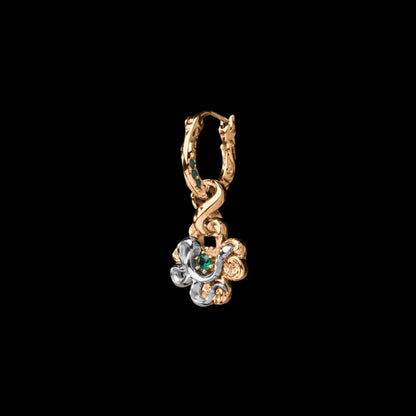 Single customized clover serpent earring in 18K gold plating and silver