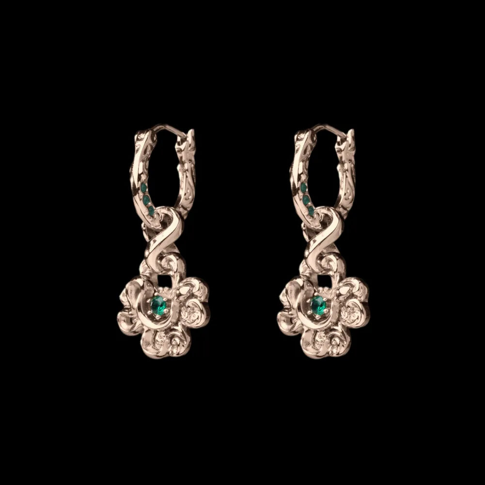 Pair of customized clover serpent earrings in 14K gold