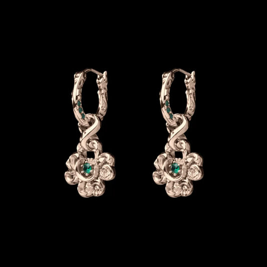 Pair of customized clover serpent earrings in 14K gold