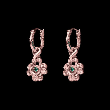 Pair of customized clover serpent earrings in 14K rose gold