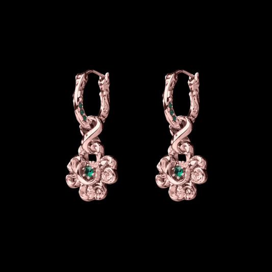 Pair of customized clover serpent earrings in 14K rose gold