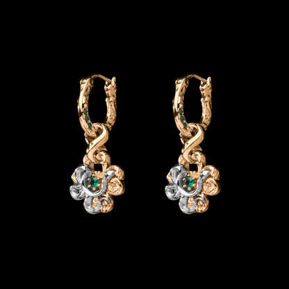 Pair of customized clover serpent earrings in 18K gold plating and silver