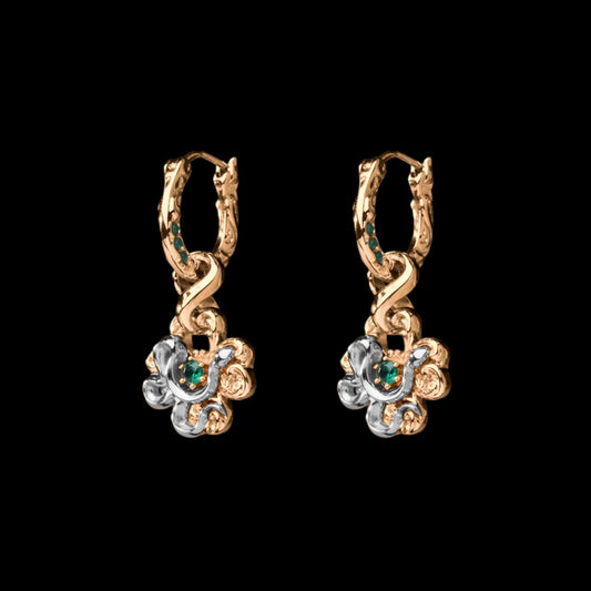 Pair of customized clover serpent earrings in 18K gold plating and silver