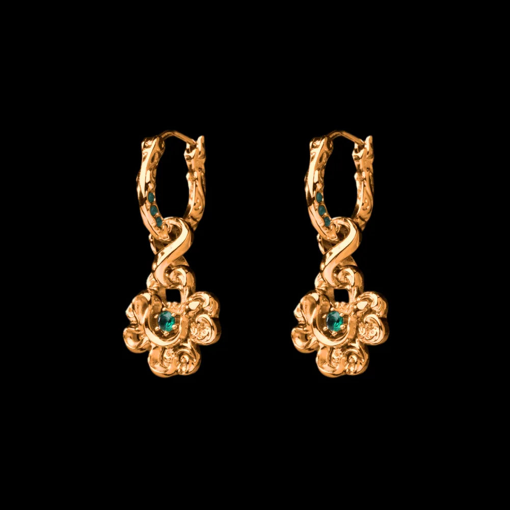 Pair of customized clover serpent earrings in 24K gold