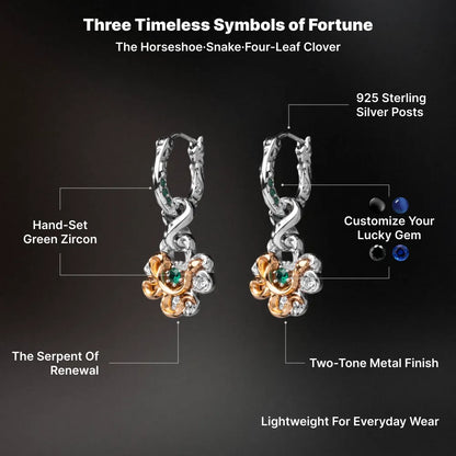 Clover serpent earrings with green zircon and two-tone metal details