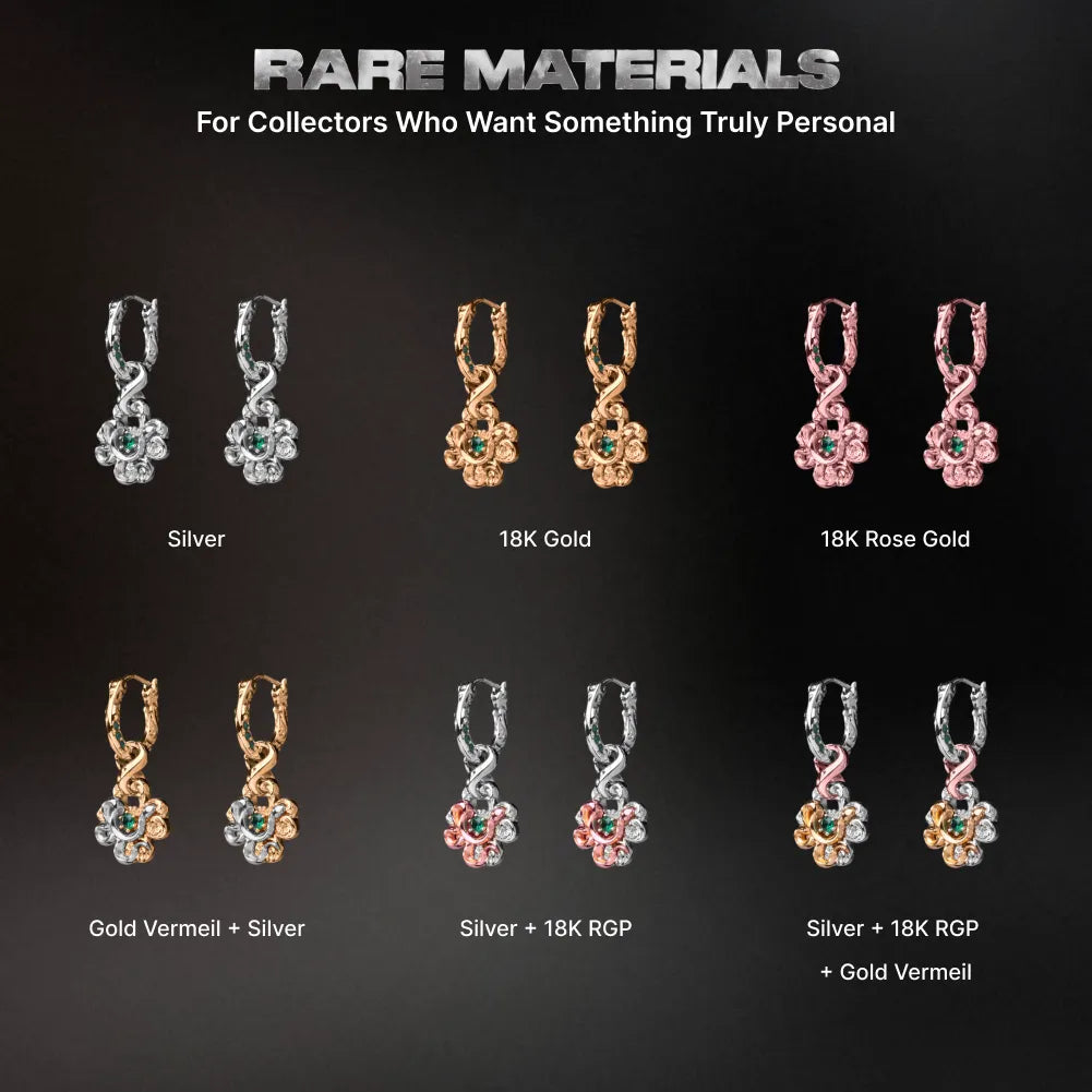 Clover serpent earrings in silver, gold and rose gold material options