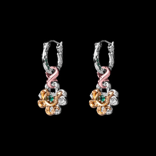 Pair of customized clover serpent earrings in silver, 18K rose gold plating and 18K gold plating